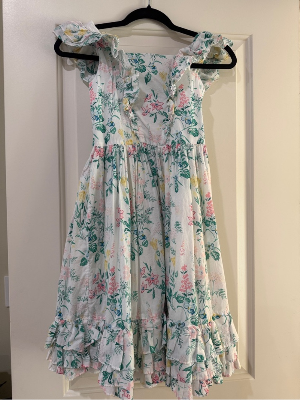 Janie and Jack Girls' Floral Ruffle Sundress - White with Pink & Green